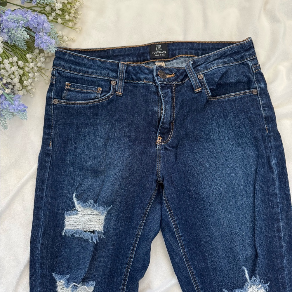 Just Black Women's Deep Blue Ripped Skinny Jeans